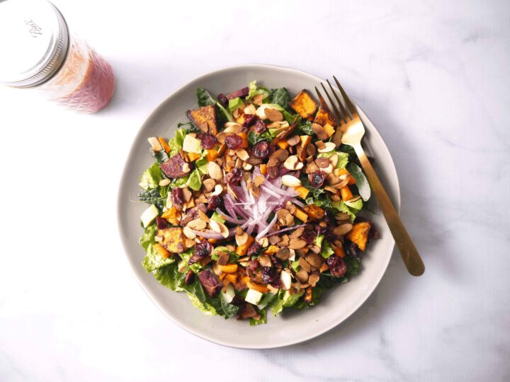 Roasted Sweet Potato Salad with Cranberry Dressing