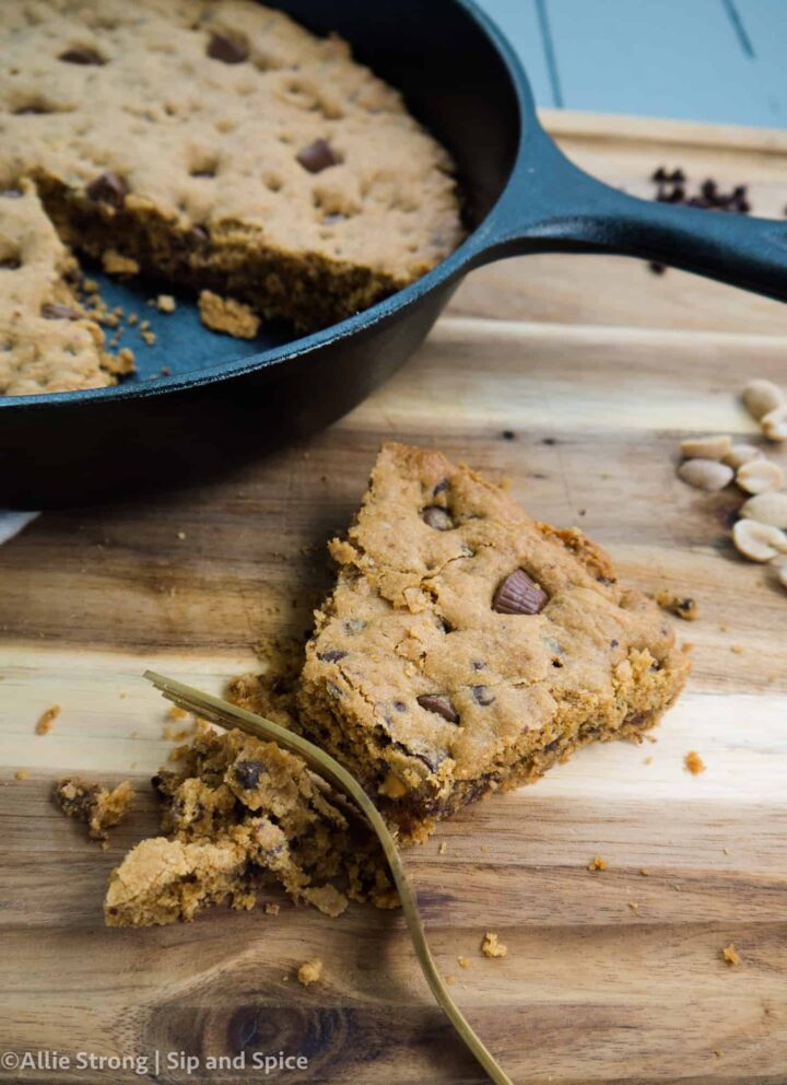 Peanut Butter Chocolate Chip Skillet Cookie | Sip and Spice