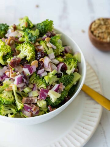 Broccoli Salad with Bacon and Greek Yogurt Dressing | Sip and Spice