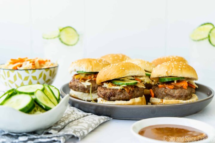 Asian Sliders with Almond Sauce and Cabbage Slaw | Sip and Spice