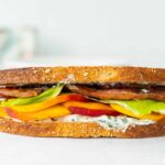 Bacon Lettuce and Peach Sandwich with Basil Mayo | Sip and Spice