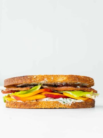 Bacon Lettuce and Peach Sandwich with Basil Mayo | Sip and Spice