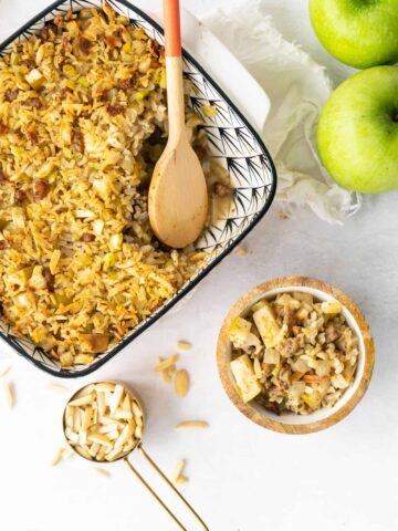 Sausage and Rice Stuffing with Apples and Almonds | Sip and Spice